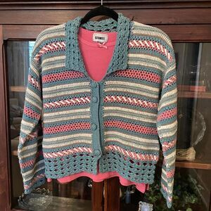 90's Pastel Crochet Cardigan Blue Pink Sweater Bundle Ribbon Dainty Cottagecore